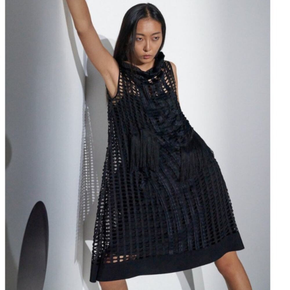 Pier Antonio Gaspari Black Mesh Perforated Net Cutout Retro Dress